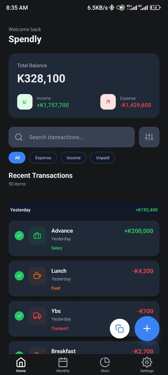 Spendly - Expense Tracker Home Overview